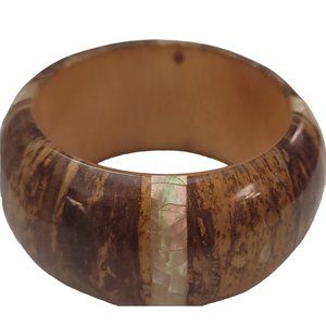 Wood And Shell Resin Wide Bangle Bracelet K911